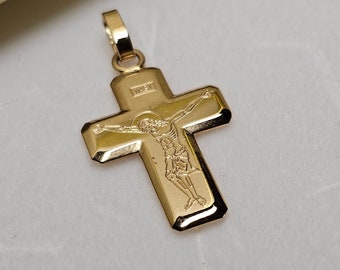 Nostalgischer Kreuzanhänger ohne Kette Jesus Inri Anhänger Kreuz Gold 585 Vintage elegant GAN172