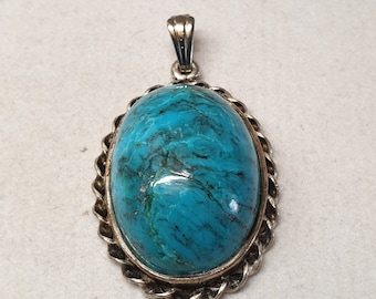 Nostalgic pendant without chain England Sterling Silver 925 Turquoise Stone Silversmith Vintage elegant SKA1524