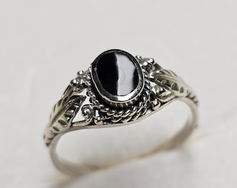 17,8 mm Nostalgischer Ring Silber 925 Onyx schwarz Vintage elegant selten rar SR1318