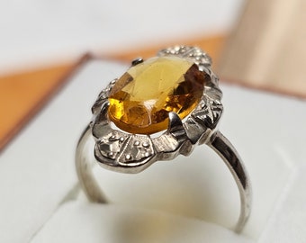 17,6 mm Art Deco Ring Silber 835 Farbstein gelb orange Shabby Vintage elegant SR1669