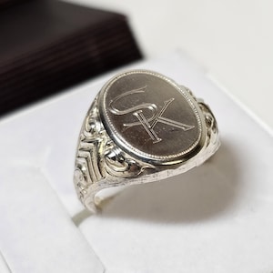 Anillo de sello de 19,2 mm de plata 835 con iniciales "SK" shabby vintage elegante SR1207