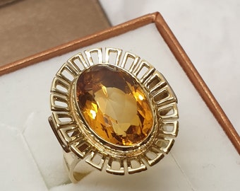 17,1 mm Nostalgischer Goldring Ring Gold 585 Citrin Shabby Vintage elegant GR503