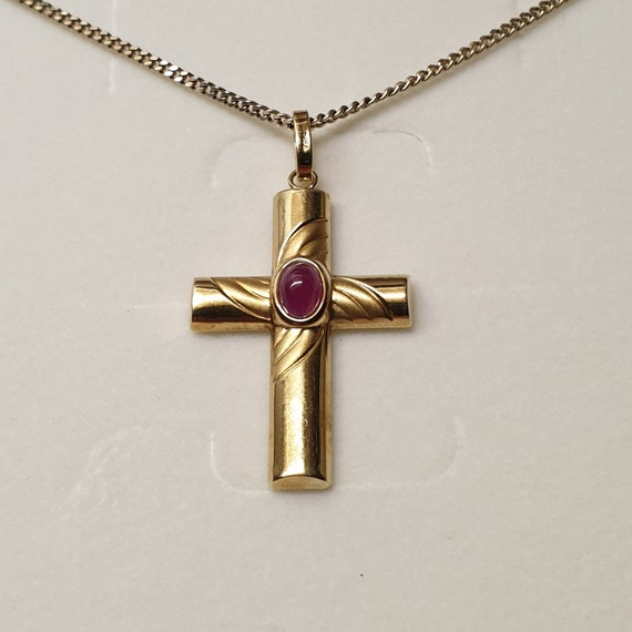 Nostalgic Cross Pendant Cross Without Chain Gold 585 Ruby Vintage