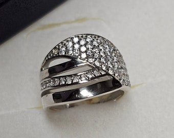 16.7 Mm Silver Ring Silver 925 Crystals Clear Glitter Design 16.7 Mm Silver Ring Silver 925 Crystals Clear Glitter Design