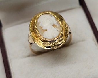 18 mm Nostalgischer Ring Gold 585 Kamee Gemme Shabby Vintage elegant GR222