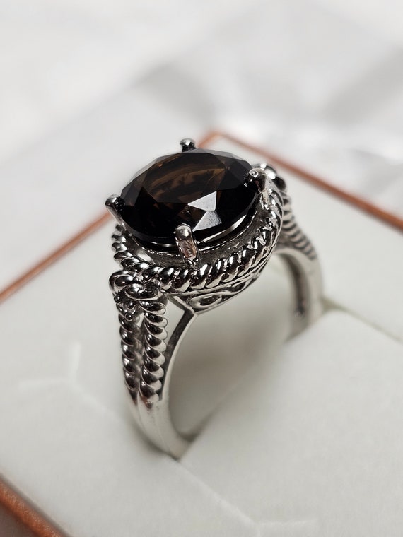 18 mm Stylish chic ring silver 925 smoky quartz s… - image 2