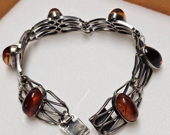 18 cm nostalgic bracelet link bracelet silver 835 amber modernist vintage design elegant SA479