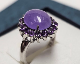 18,3 mm Edler Ring Silber 925 mit Lavendel Amethyst & Kristallsteinchen lila Vintage edel SR1668