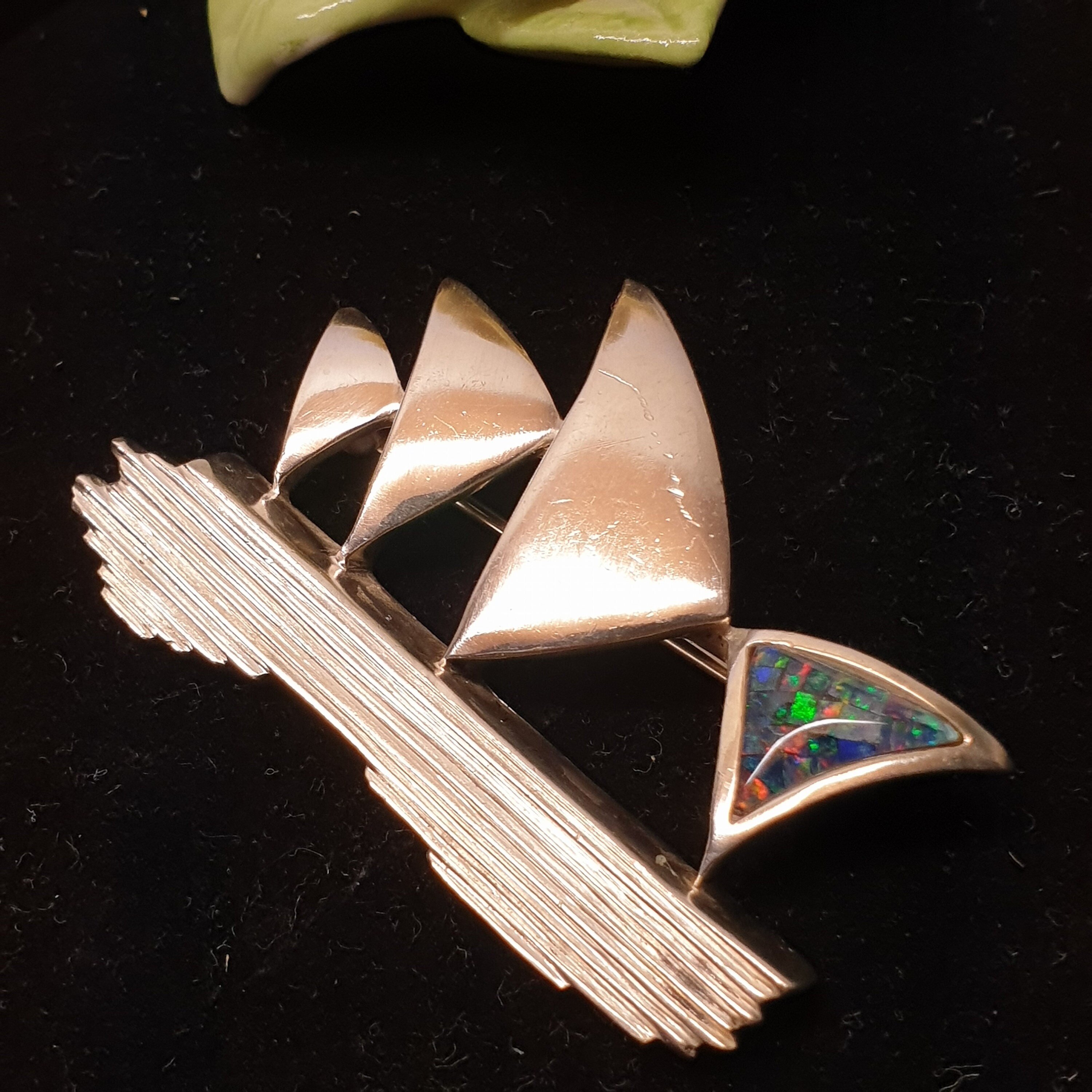 Brooch pin sterling silver 925 opal blue chips inlay vintage elegant rare SB327