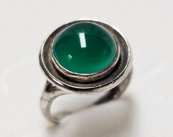 16.6 mm Designer Ring Silver Ring N. E. FROM Denmark Sterling Silver 925 Chrysoprase Vintage Elegance SR1625