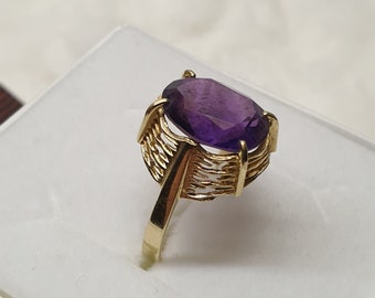 Anillo de oro de 17,4 mm anillo oro 585 amatista diseño vintage elegancia modernista GR181