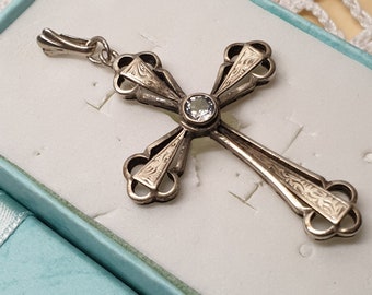 Jugendstil Shabby Vintage Anhänger Kreuz Silber 835 Aquamarin elegant selten rar kunstvoll SKA1613