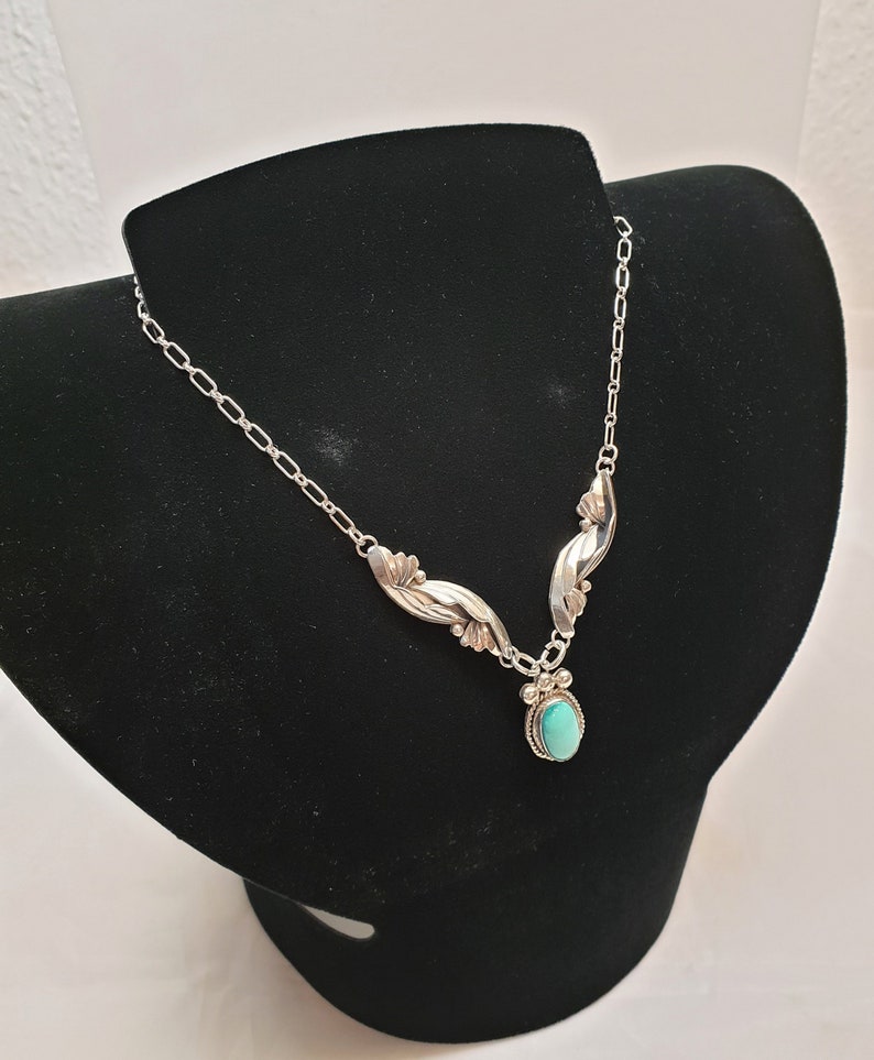 43 cm necklace necklace crochet Collier silver 925 turquoise stone nostalgically classy vintage USA SK1391