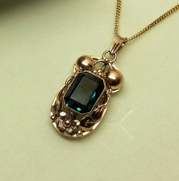 Pendant Gold 333 Turmalin Art Deco Vintage Ga210 - 
