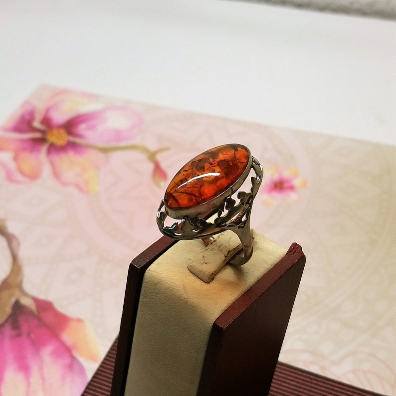 19.9 mm Nostalgic Ring Silver 835 Amber Vintage SR227