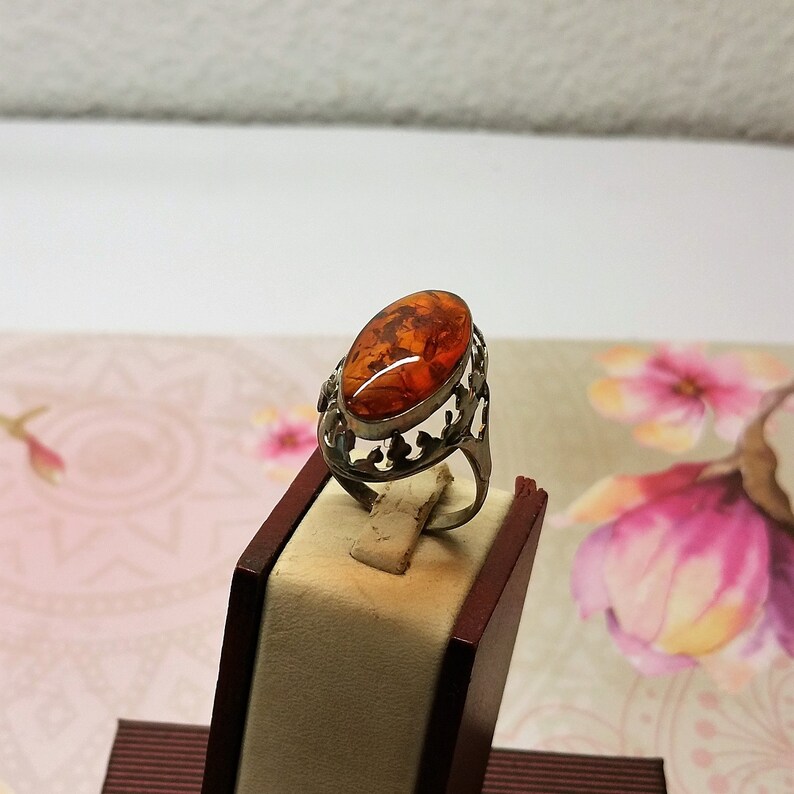 19.9 mm Nostalgic Ring Silver 835 Amber Vintage SR227