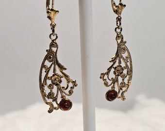 Nostalgic earrings earrings hanging earrings silver 925 gold plated amber floral design vintage elegant SO419