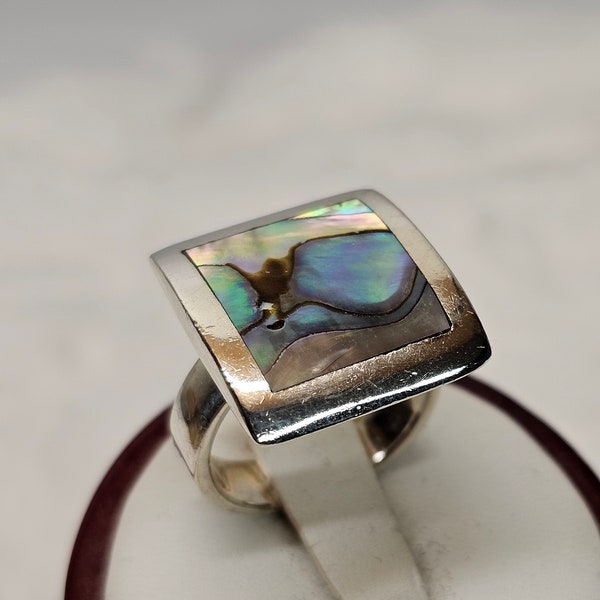 17,4 mm Ring Silber 925 Abalone Muschel edel Vintage SR676