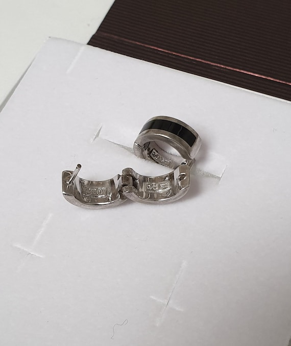 Ohrringe Creolen Silber 925 Emaille schwarz Vinta… - image 3