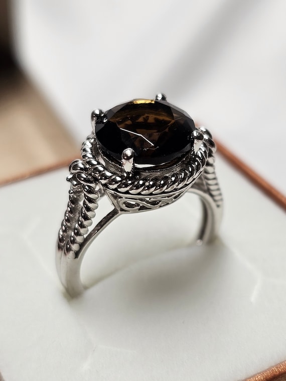18 mm Stylish chic ring silver 925 smoky quartz s… - image 1