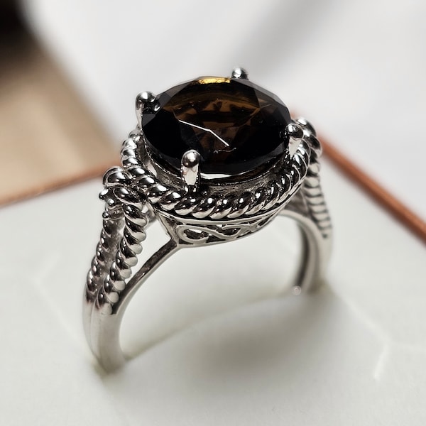 18 mm Stylisch schicker Ring Silber 925 Rauchquarz Smoky Quarz & Kristalle klar Vintage elegant SR1698