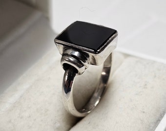 アクセサリー vintage silver925 onyx Ring SE 925 Sterling Silver Ring w/ Round Onyx Cabochon & Open