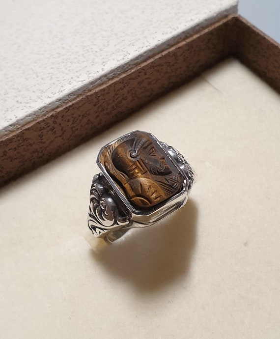 19,8 mm Nostalgischer Ring Silber mit Tigerauge g… - image 1