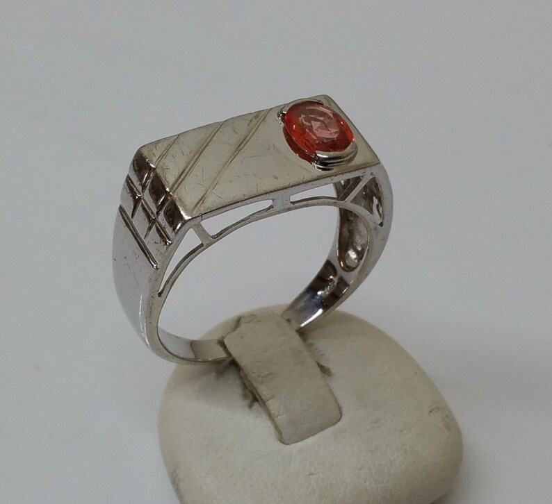 20 mm Ring Seal Ring Silver 925 Mandarin Granate Spessartin Vintage Noble SR742