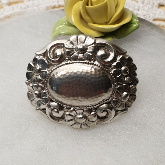 Nostalgische Brosche Silber 800 floral Jugendstil 