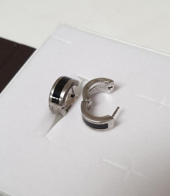Ohrringe Creolen Silber 925 Emaille schwarz Vinta… - image 1
