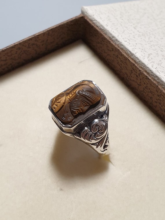 19,8 mm Nostalgischer Ring Silber mit Tigerauge g… - image 2