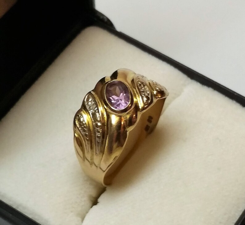 18 Mm Ring Gold 333 With Amethyst Diamonds Noble Gr441 Etsy