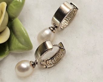 Ohrringe  Silberohrringe Creolen Silber 925 Perle Vintage elegant selten rar SO468