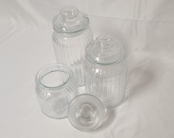 Vintage 3er Set Vorratsgläser Glas Klarglas Höhe 15, 19, 23 cm Durchmesser 11 cm