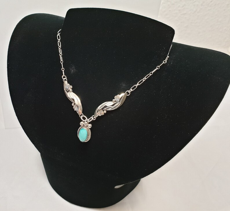43 cm necklace necklace crochet Collier silver 925 turquoise stone nostalgically classy vintage USA SK1391