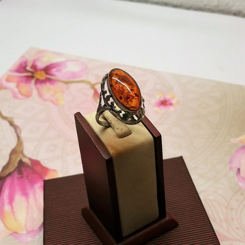 19.9 mm Nostalgic Ring Silver 835 Amber Vintage SR227