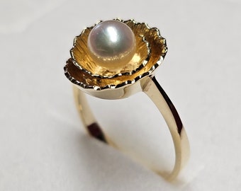 18.7 mm gold ring gold 585 pearl white elegant extravagant vintage design GR277