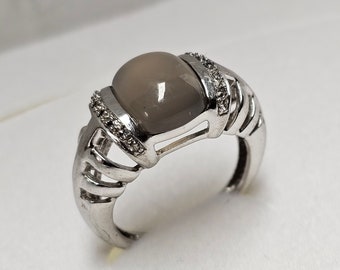 19,3 mm Silberring Ring Silber 925 Chalcedon grau & Kristallsteinchen klar edel Vintage Design SR1690