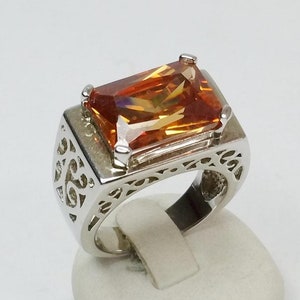 Anel de prata 925 cristal laranja vintage nobre SR219 17,5 mm