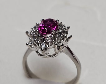 17,8 mm Toller Ring Silber 925 Kristalle rosa & klar Vintage elegant SR1372
