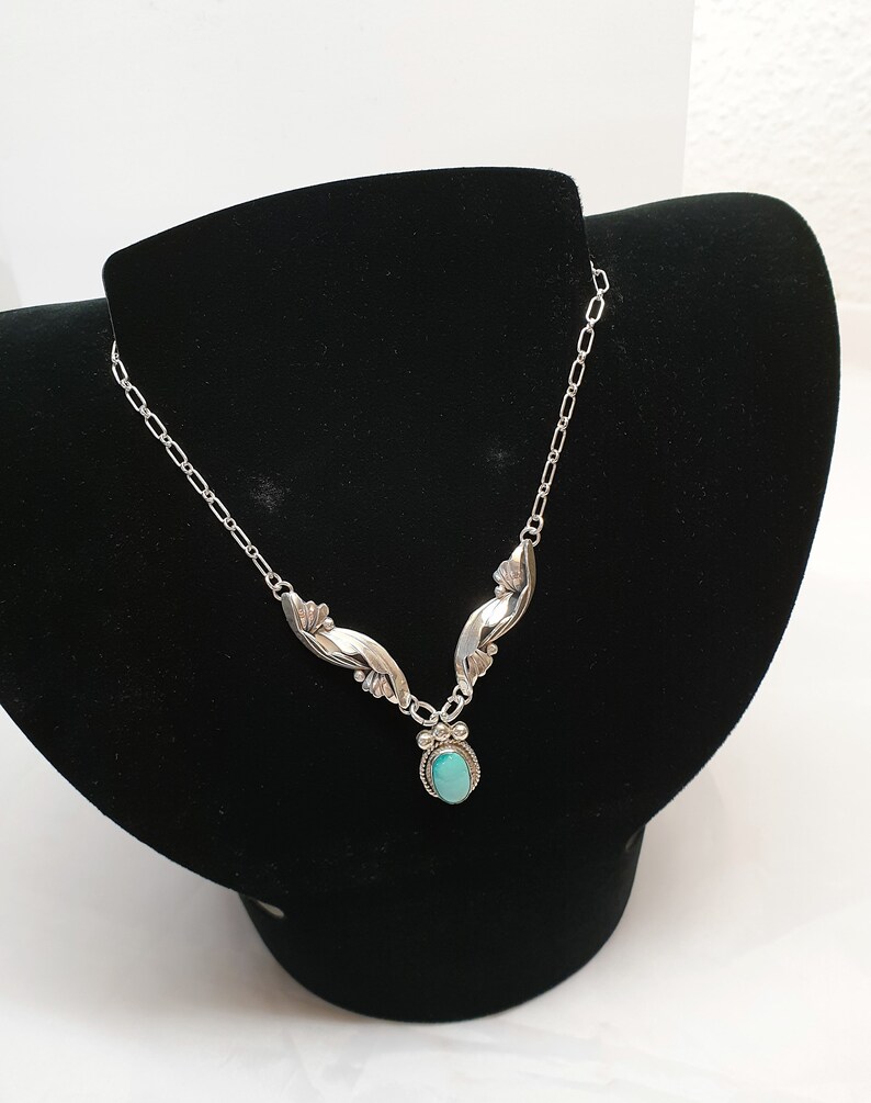 43 cm necklace necklace crochet Collier silver 925 turquoise stone nostalgically classy vintage USA SK1391
