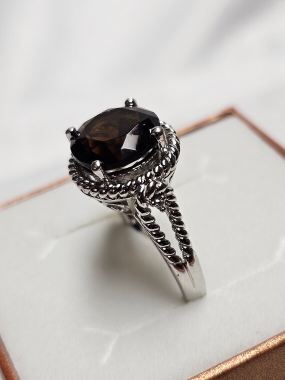 18 mm Stylish chic ring silver 925 smoky quartz s… - image 3