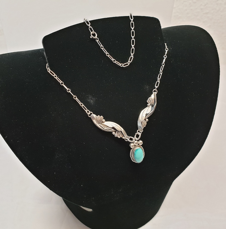 43 cm necklace necklace crochet Collier silver 925 turquoise stone nostalgically classy vintage USA SK1391