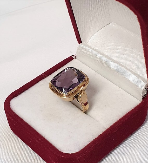 17,2 mm Goldring Ring Gold 585 Amethyst Vintage De