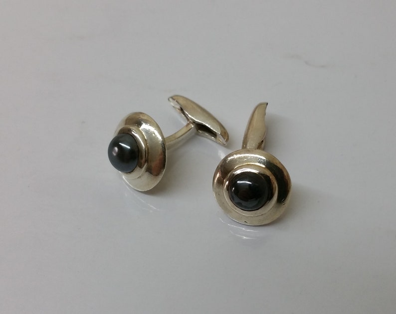 Elfcraft Manschettenknöpfe Cufflinks Silber 925 Hämatit edel Vintage MS142 Bild 3