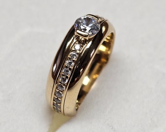 18 mm Ring Silber 925 vergoldet Kristalle klar Vintage elegant SR1378