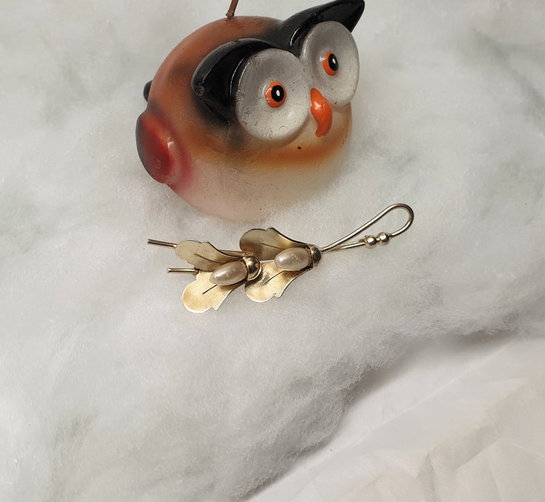 Art Deco lapel pin brooch silver 835 gold plated beads vintage flower branch floral SB417
