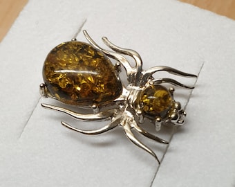 Brooch pin spider silver 925 amber vintage elegant SB496