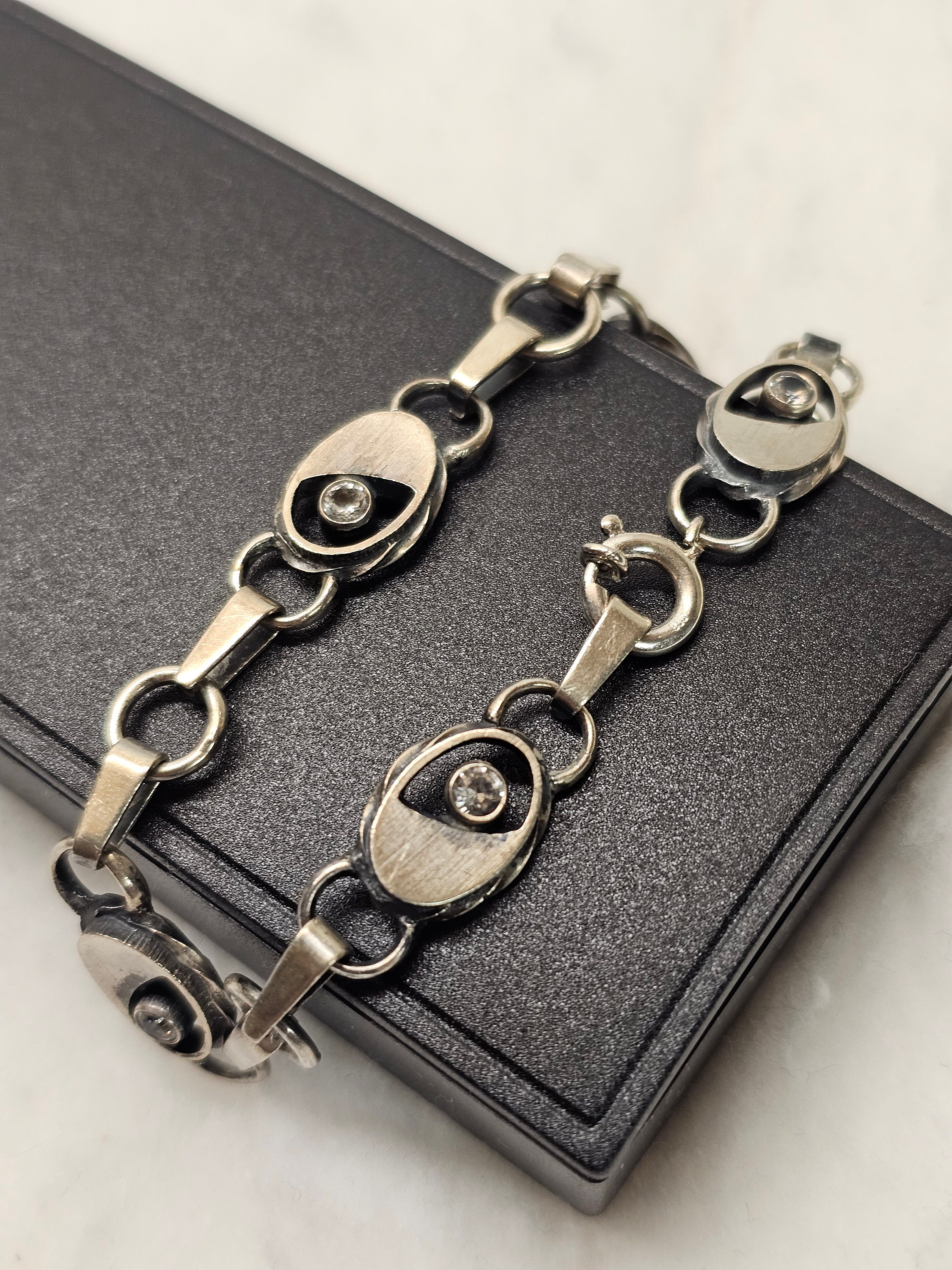 19 Cm Bracelet Link Bracelet Silver 835 Crystals Clear