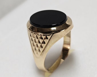 20.5 mm gold ring signet ring gold 333 layered stone onyx black vintage elegant rare rare GR257